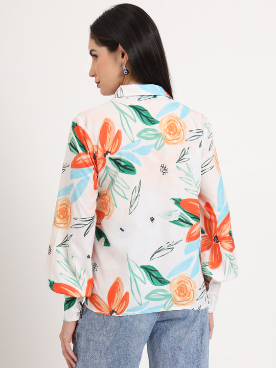 Women'S Premium Micro Multicolour Regular Length Straight Hem Digital Print Shirt