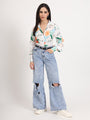 Women'S Premium Micro Multicolour Regular Length Straight Hem Digital Print Shirt