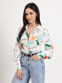 Women'S Premium Micro Multicolour Regular Length Straight Hem Digital Print Shirt