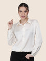 Women'S Premium Vanilla Regular Fit Solid Satin Shirt