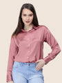 Women'S Premium Rose Pink Regular Fit Solid Satin Shirt