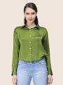 Women'S Premium Olive Regular Fit Solid Satin Shirt