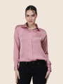 Women'S Premium Blush Pink Regular Fit Solid Satin Shirt