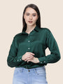 Women'S Premium Emerald Green Regular Fit Solid Satin Shirt