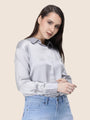 Women'S Premium Grey Regular Fit Solid Satin Shirt