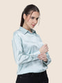Women'S Premium Light Cyan Regular Fit Solid Satin Shirt