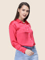 Women'S Premium Ruby Pink Regular Fit Solid Satin Shirt