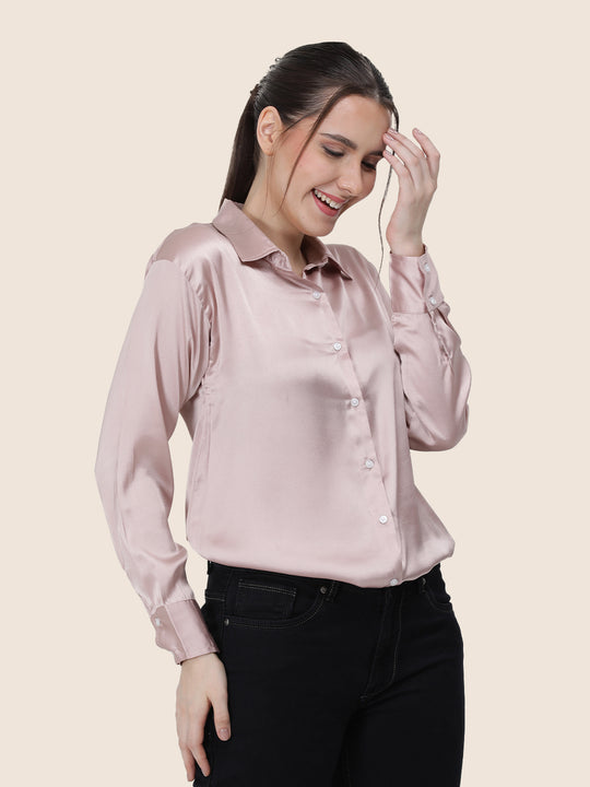 Women'S Premium Orchid Pink Regular Fit Solid Satin Shirt