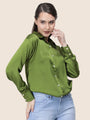 Women'S Premium Olive Regular Fit Solid Satin Shirt