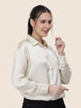 Women'S Premium Off White Regular Fit Solid Satin Shirt