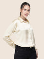 Women'S Premium Buff Regular Fit Solid Satin Shirt