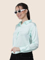 Women'S Premium Ice Green Regular Fit Solid Satin Shirt