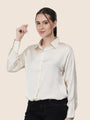 Women'S Premium Off White Regular Fit Solid Satin Shirt