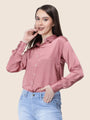 Women'S Premium Rose Pink Regular Fit Solid Satin Shirt