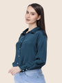 Women'S Premium Deep Teal Regular Fit Solid Satin Shirt