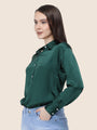 Women'S Premium Emerald Green Regular Fit Solid Satin Shirt