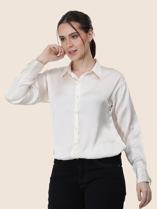 Women'S Premium Vanilla Regular Fit Solid Satin Shirt
