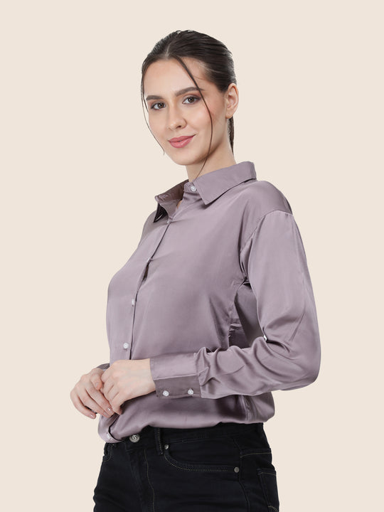 Women'S Premium Mauve Regular Fit Solid Satin Shirt