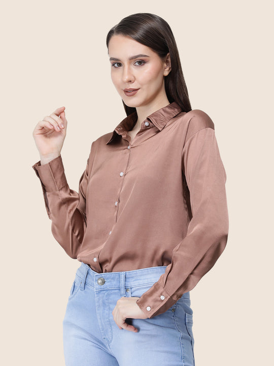 Women'S Premium Brown Sugar Regular Fit Solid Satin Shirt