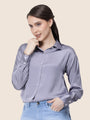 Women'S Premium Bluish Grey Regular Fit Solid Satin Shirt