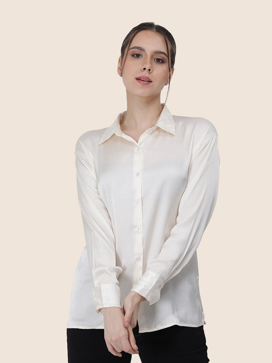 Women'S Premium Vanilla Regular Fit Solid Satin Shirt