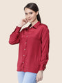 Women'S Premium Maroon Regular Fit Solid Satin Shirt