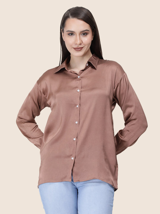Women'S Premium Brown Sugar Regular Fit Solid Satin Shirt