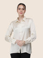 Women'S Premium Off White Regular Fit Solid Satin Shirt