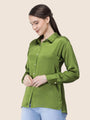 Women'S Premium Olive Regular Fit Solid Satin Shirt