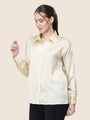 Women'S Premium Buff Regular Fit Solid Satin Shirt