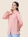 Women'S Premium Peachy Pink Regular Fit Solid Satin Shirt