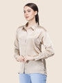 Women'S Premium Champagne Regular Fit Solid Satin Shirt