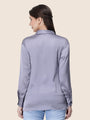 Women'S Premium Bluish Grey Regular Fit Solid Satin Shirt
