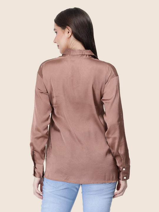 Women'S Premium Brown Sugar Regular Fit Solid Satin Shirt
