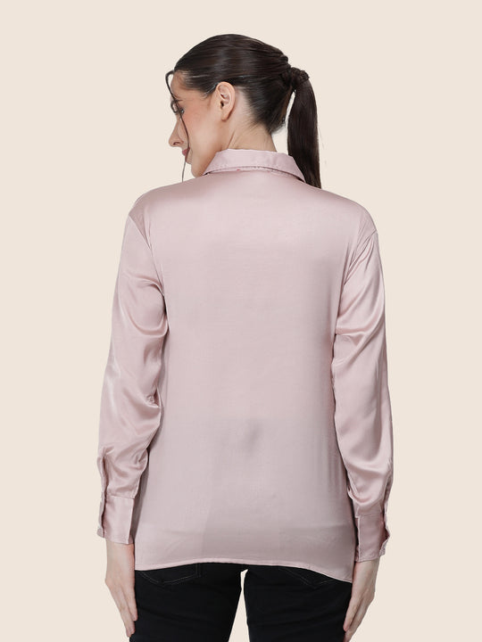 Women'S Premium Orchid Pink Regular Fit Solid Satin Shirt