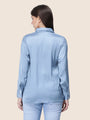 Women'S Premium Steel Blue Regular Fit Solid Satin Shirt