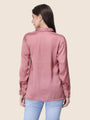 Women'S Premium Rose Pink Regular Fit Solid Satin Shirt