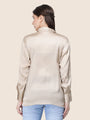 Women'S Premium Tan Brown Regular Fit Solid Satin Shirt