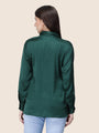 Women'S Premium Emerald Green Regular Fit Solid Satin Shirt