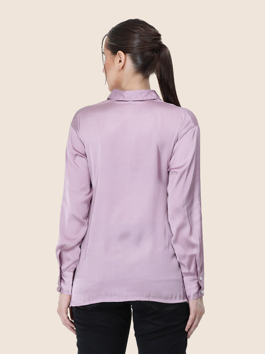 Women'S Premium Lilac Regular Fit Solid Satin Shirt