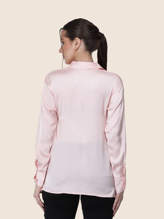 Women'S Premium Soft Pink Regular Fit Solid Satin Shirt