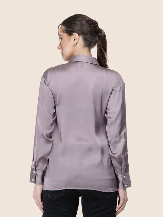 Women'S Premium Mauve Regular Fit Solid Satin Shirt