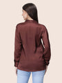 Women'S Premium Chocolate Brown Regular Fit Solid Satin Shirt