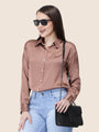 Women'S Premium Brown Sugar Regular Fit Solid Satin Shirt