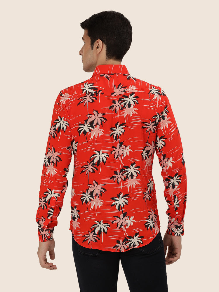 Men's Premium Rayon Shirt With Red Flower Print