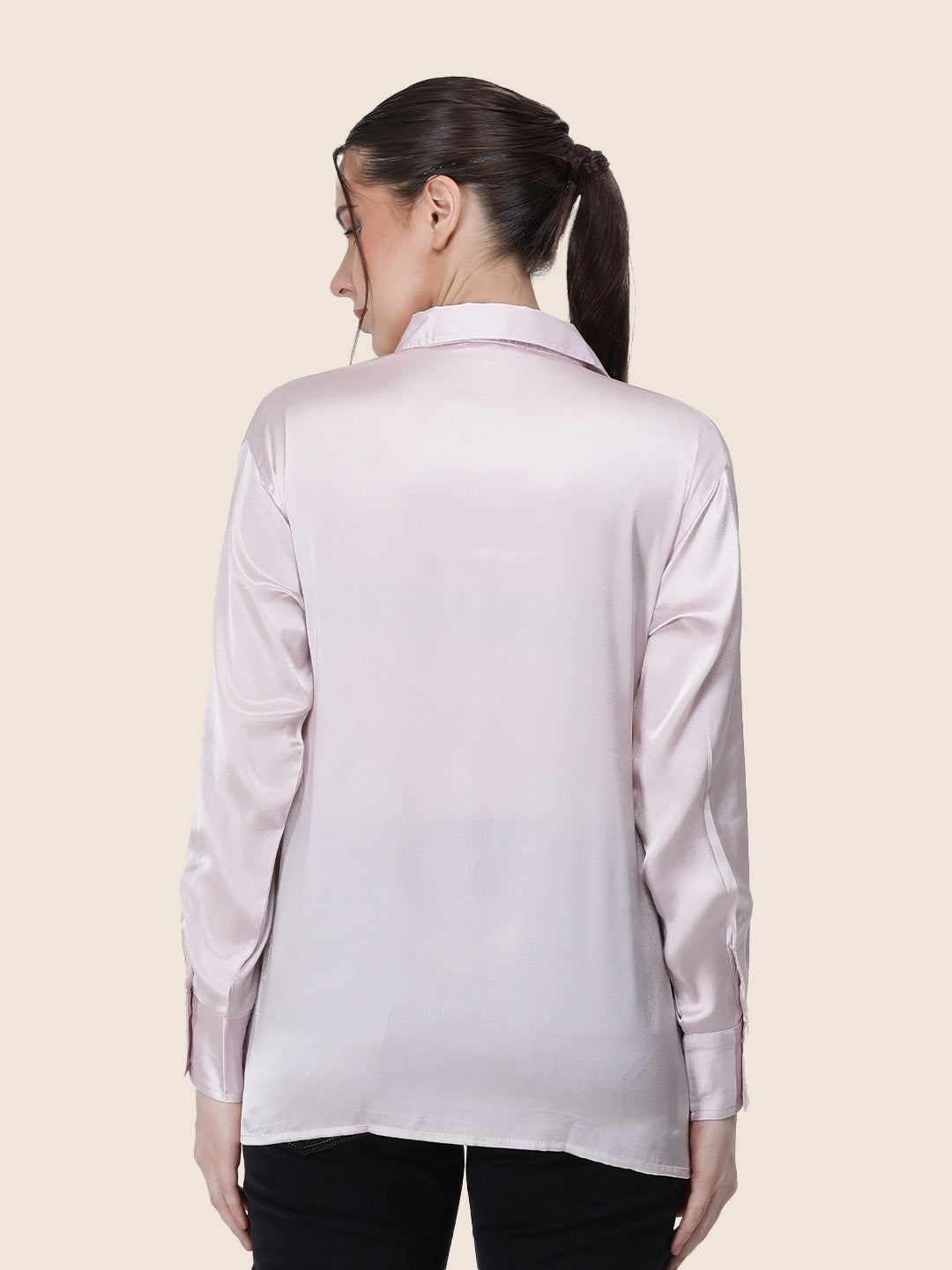 Women'S Premium Baby Pink Regular Fit Solid Satin Shirt