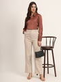 Women'S Premium Cocoa Regular Fit Solid Satin Shirt