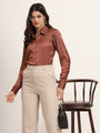 Women'S Premium Cocoa Regular Fit Solid Satin Shirt