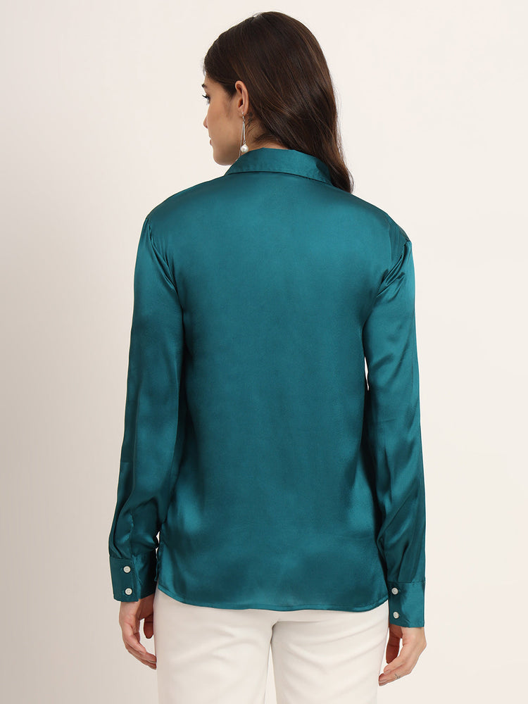 Women'S Premium Peacock Regular Fit Solid Satin Shirt