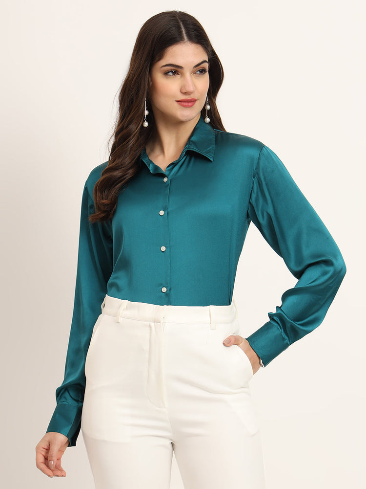 Women'S Premium Peacock Regular Fit Solid Satin Shirt